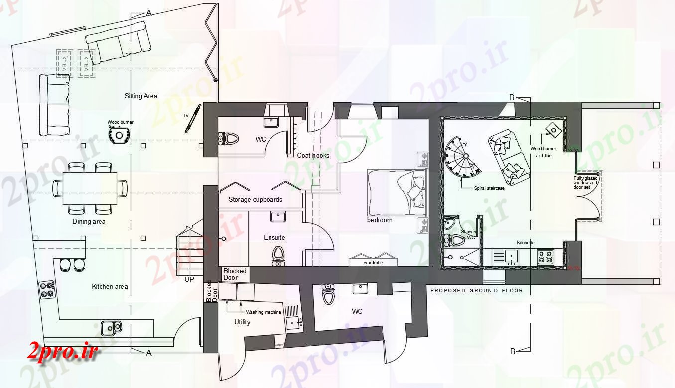 دانلود نقشه ساختمان مسکونی  ، ویلایی ، آپارتمان 11×20 متر (کد36070)