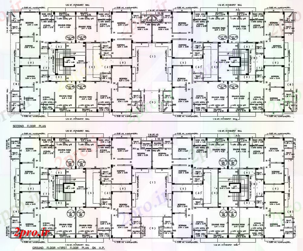 دانلود نقشه مجتمع  مرکز خرید ، هایپر مارکت ، فروشگاه 185×654 متر (کد36076)