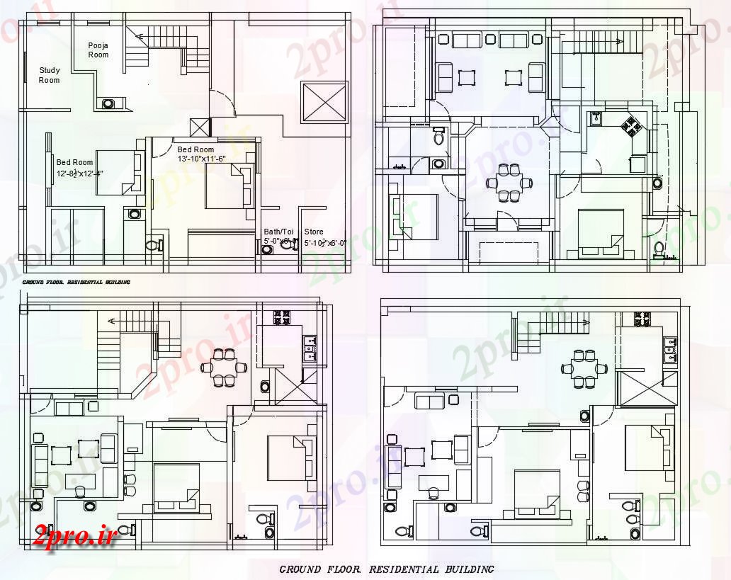 دانلود نقشه ساختمان مسکونی  ، ویلایی ، آپارتمان 38×47 متر (کد36091)