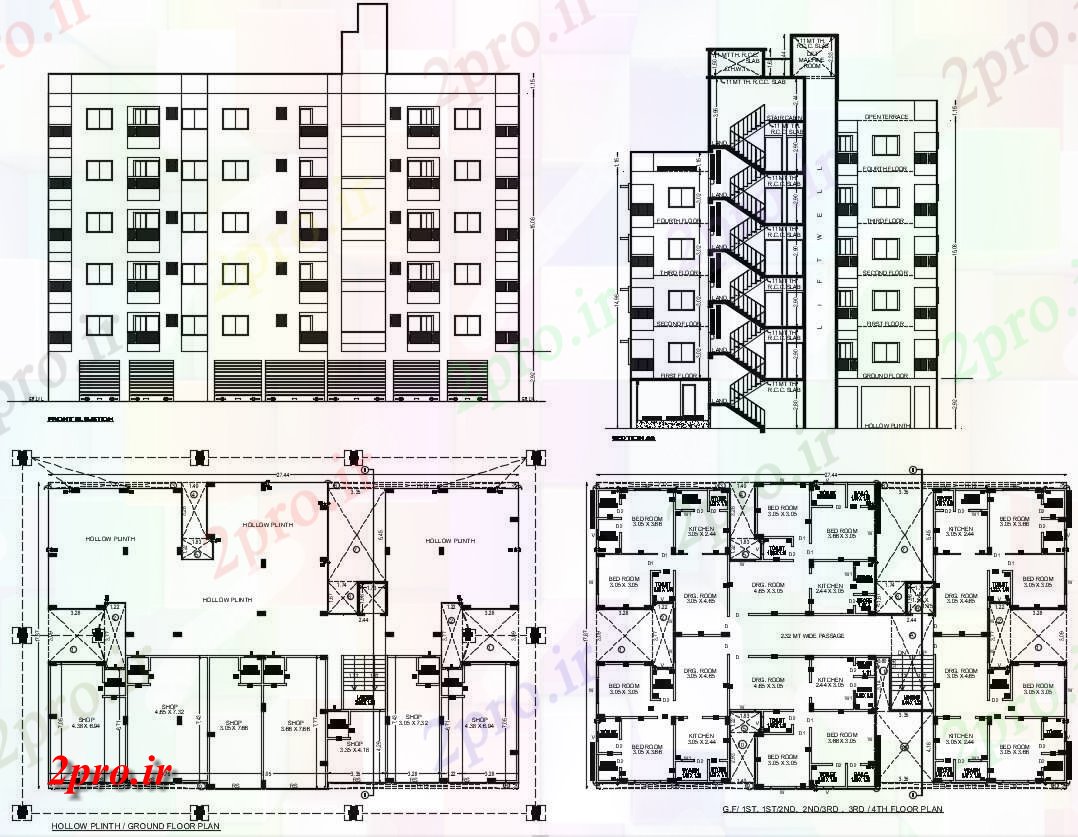 دانلود نقشه ساختمان مسکونی  ، ویلایی ، آپارتمان 17×27 متر (کد36093)
