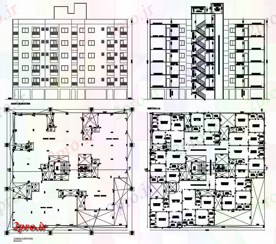 دانلود نقشه ساختمان مسکونی  ، ویلایی ، آپارتمان 27×27 متر (کد36096)
