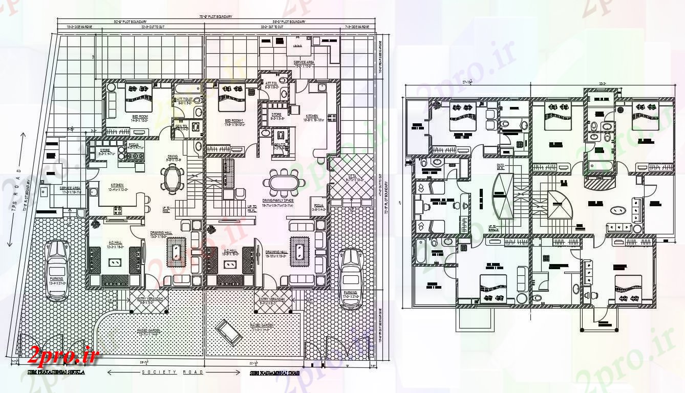 دانلود نقشه ساختمان مسکونی  ، ویلایی ، آپارتمان 84×87 متر (کد36102)
