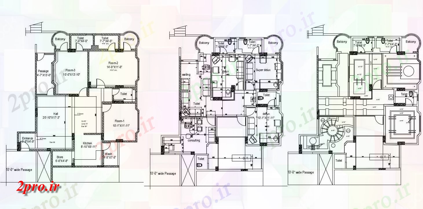 دانلود نقشه ساختمان مسکونی  ، ویلایی ، آپارتمان 50×57 متر (کد36125)