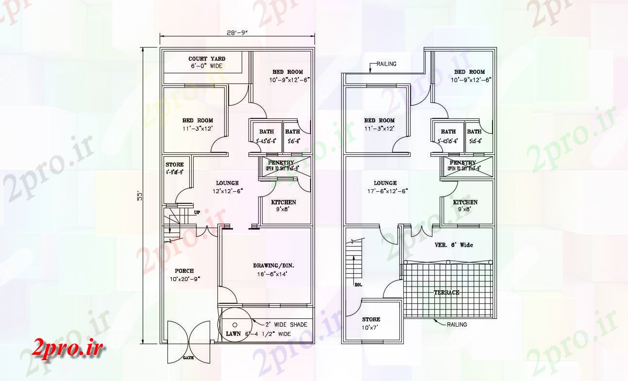 دانلود نقشه ساختمان مسکونی  ، ویلایی ، آپارتمان 34×66 متر (کد36140)
