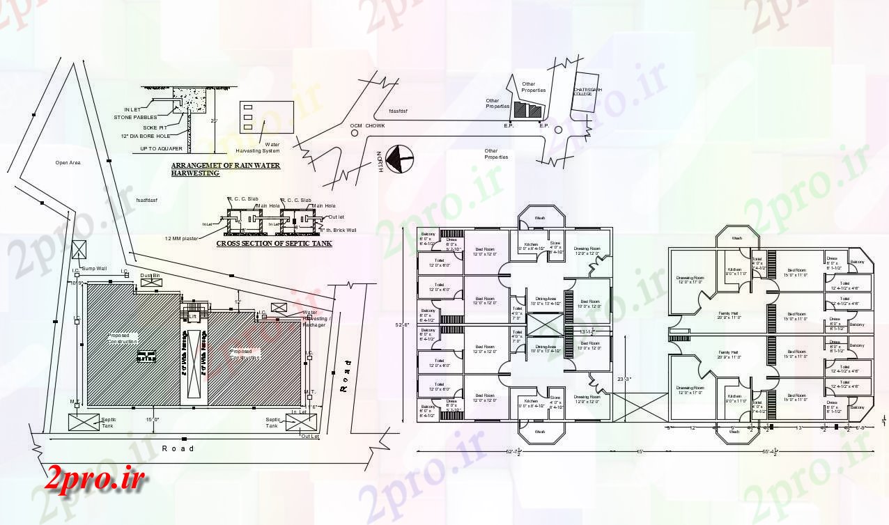 دانلود نقشه ساختمان مسکونی  ، ویلایی ، آپارتمان 61×63 متر (کد36141)