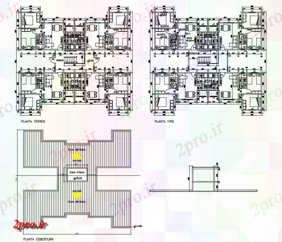 دانلود نقشه ساختمان تجاری ، مسکونی  ، ویلایی ، آپارتمان 17×18 متر (کد36148)