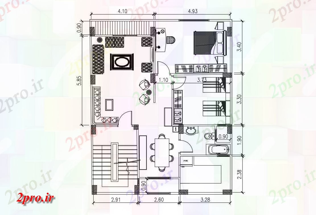 دانلود نقشه ساختمان مسکونی  ، ویلایی ، آپارتمان 9×11 متر (کد36155)