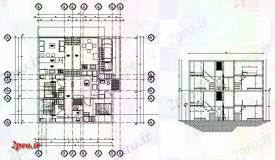 دانلود نقشه ساختمان مسکونی ، ویلایی ، آپارتمان 9×11 متر 10 در 11 متر (کد36174)