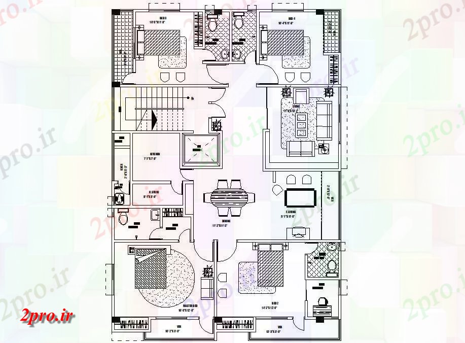 دانلود نقشه ساختمان مسکونی  ، ویلایی ، آپارتمان 44×63 متر (کد36201)