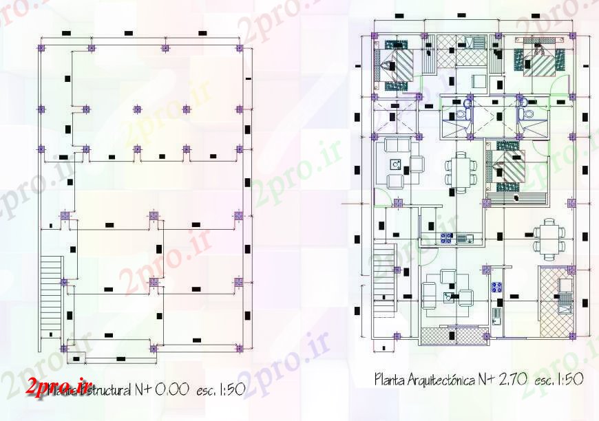 دانلود نقشه ساختمان مسکونی  ، ویلایی ، آپارتمان 9×14 متر (کد36439)