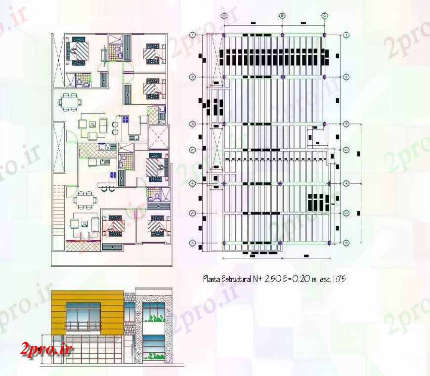 دانلود نقشه ساختمان مسکونی  ، ویلایی ، آپارتمان 9×14 متر (کد36442)