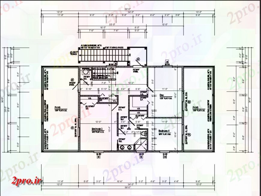 دانلود نقشه طرح خانه 2D با فایل DWG جزئیات.  (کد36524)