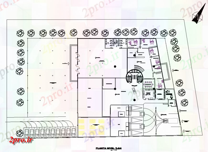 دانلود نقشه طرح دفتر شرکت فروشگاه 47×50 متر (کد36576)