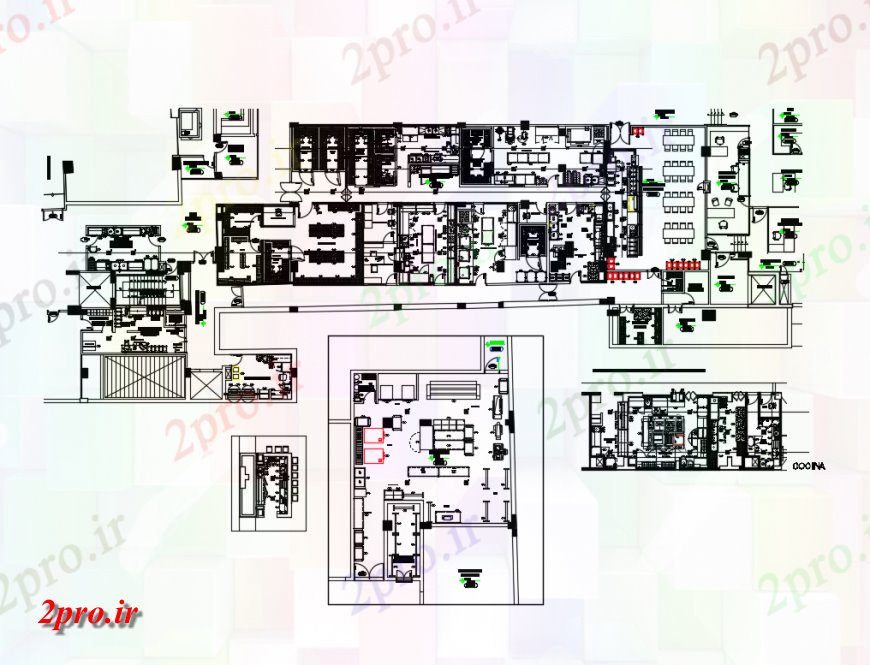 دانلود نقشه ساختمان اداری ، تجاری ، دفتر کار 22×60 متر 23 در 60 متر (کد36677)