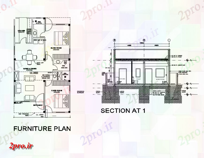 دانلود نقشه ساختمان مسکونی  ، ویلایی ، آپارتمان 8×12 متر (کد37076)