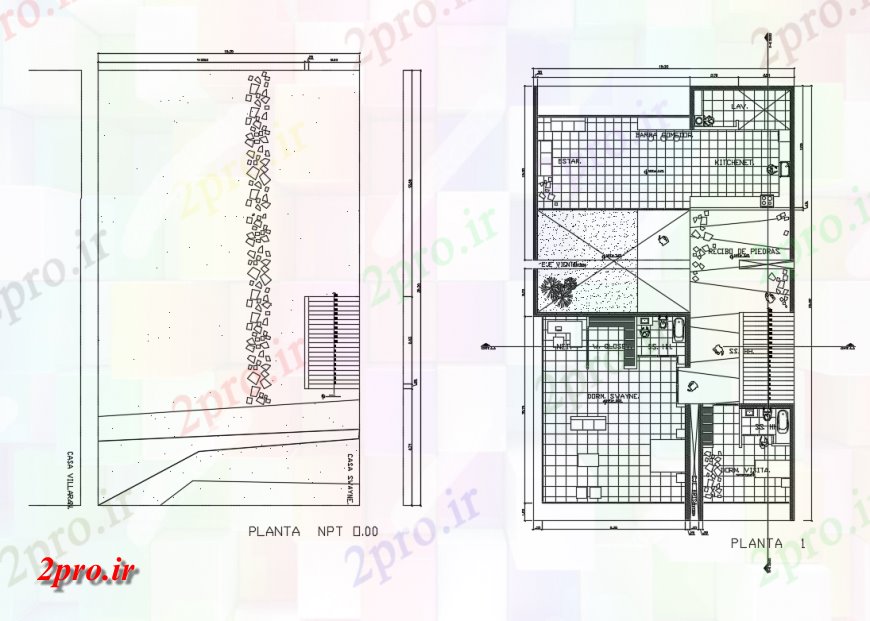 دانلود نقشه ساختمان مسکونی ، ویلا ، دوبلکس ، باغ 15×25 متر (کد37096)