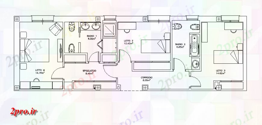 دانلود نقشه مسکونی  ، ویلایی ، آپارتمان 5×16 متر (کد37187)