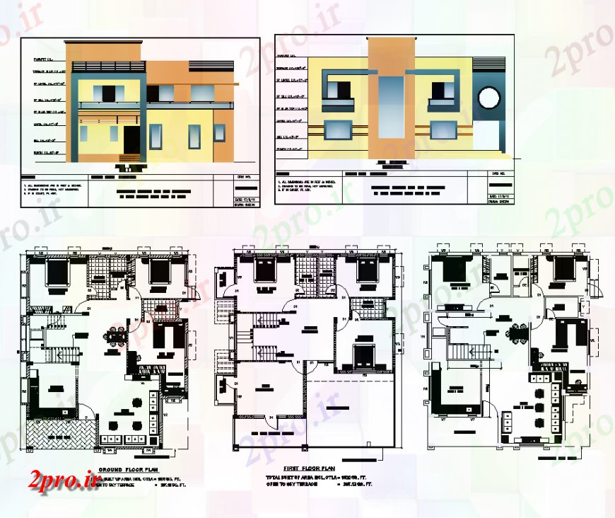 دانلود نقشه ساختمان مسکونی  ، ویلایی ، آپارتمان ، نما  (کد37270)
