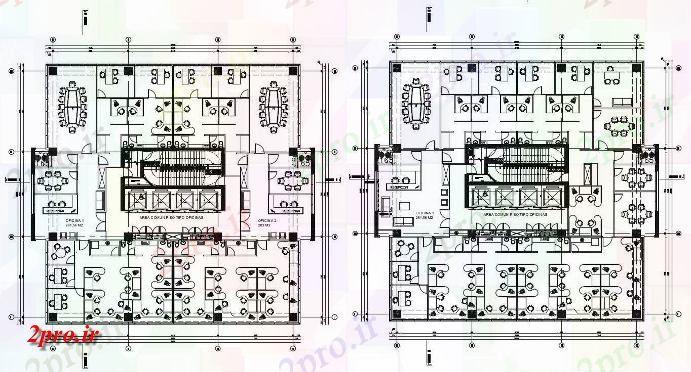 دانلود نقشه ساختمان  اداری ، تجاری ، دفتر کار 24×25 متر (کد37581)