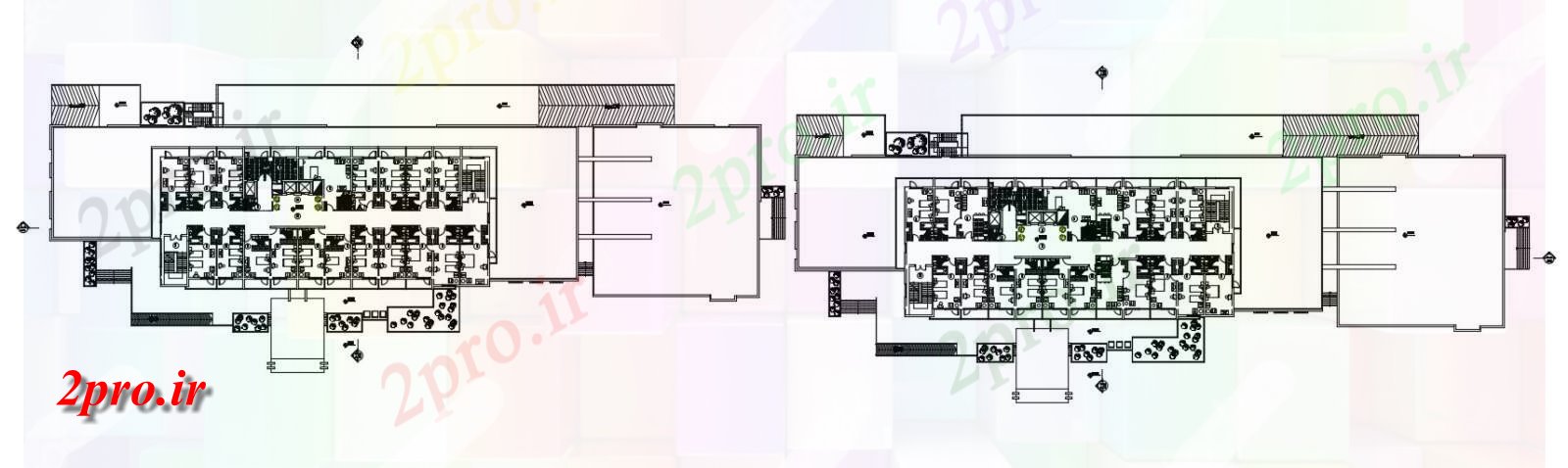دانلود نقشه طراحی هتل لوکس و محل اقامت 10×32 متر (کد37601)