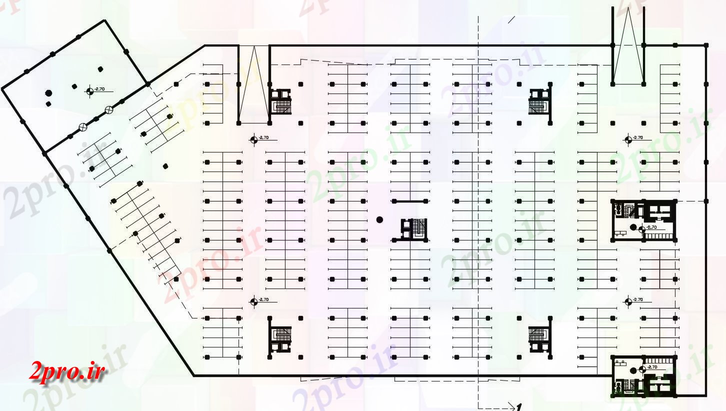 دانلود نقشه پارکینگ پروژه اداری ، تجاری ، دفتر کار 9×18 متر (کد37608)