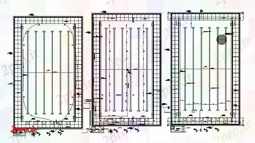دانلود نقشه استخر ، سونا ، باغ ، حیاط 17×27 متر (کد37652)
