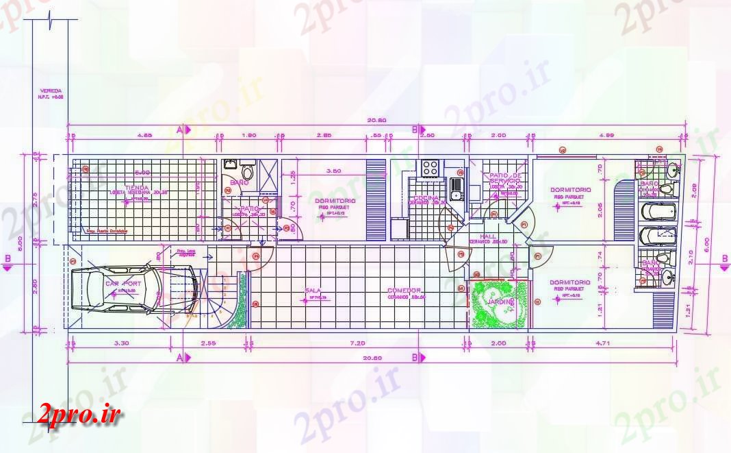 دانلود نقشه ساختمان مسکونی  ، ویلایی ، آپارتمان 6×20 متر (کد37775)