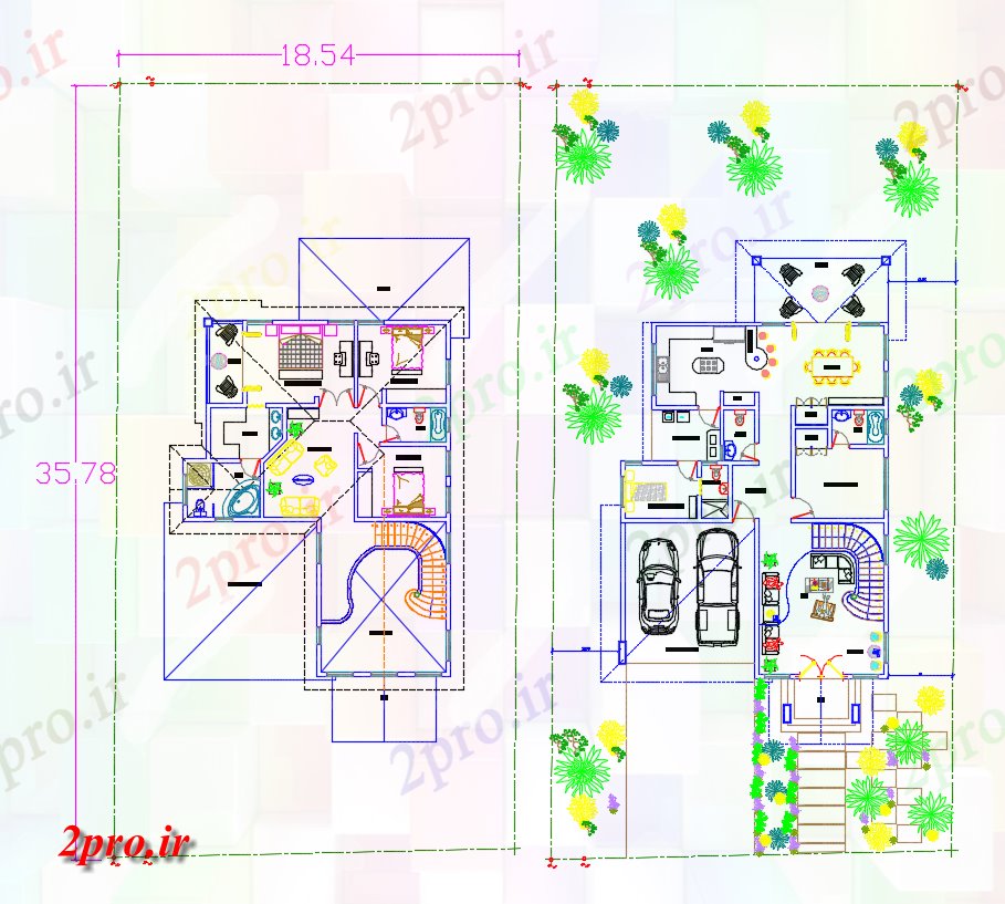 دانلود نقشه ساختمان مسکونی  ، ویلایی ، آپارتمان 12×23 متر (کد37778)