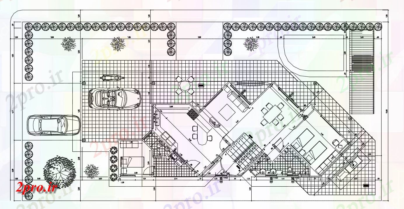 دانلود نقشه ساختمان مسکونی  ، ویلایی ، آپارتمان 15×30 متر (کد37782)