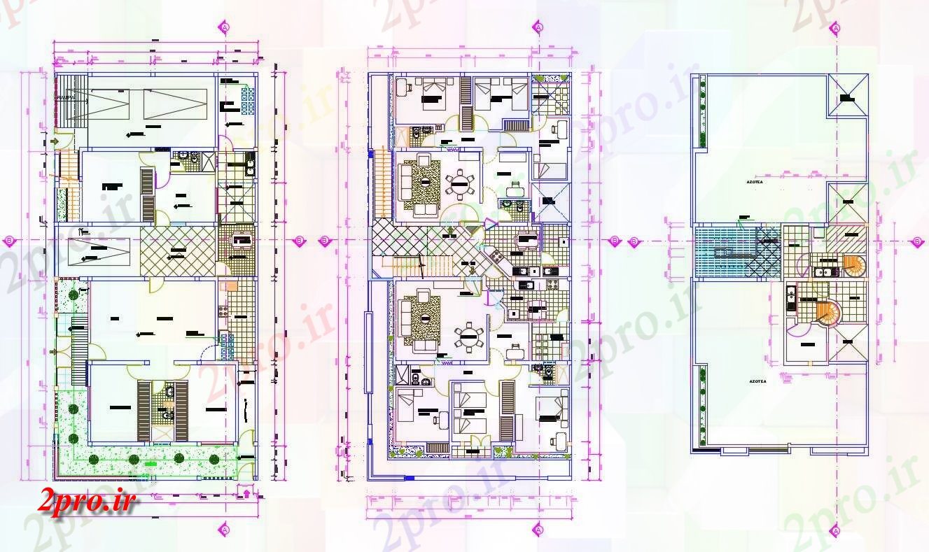 دانلود نقشه ساختمان مسکونی  ، ویلایی ، آپارتمان 11×24 متر (کد37786)