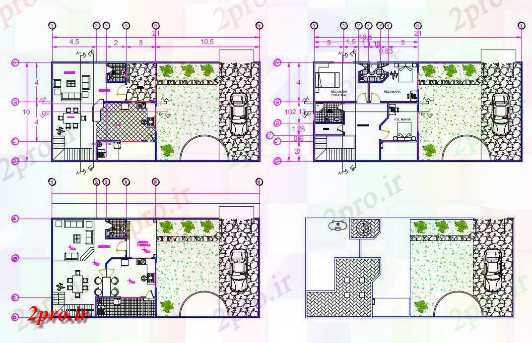 دانلود نقشه ساختمان مسکونی  ، ویلایی ، آپارتمان 10×21 متر (کد37787)