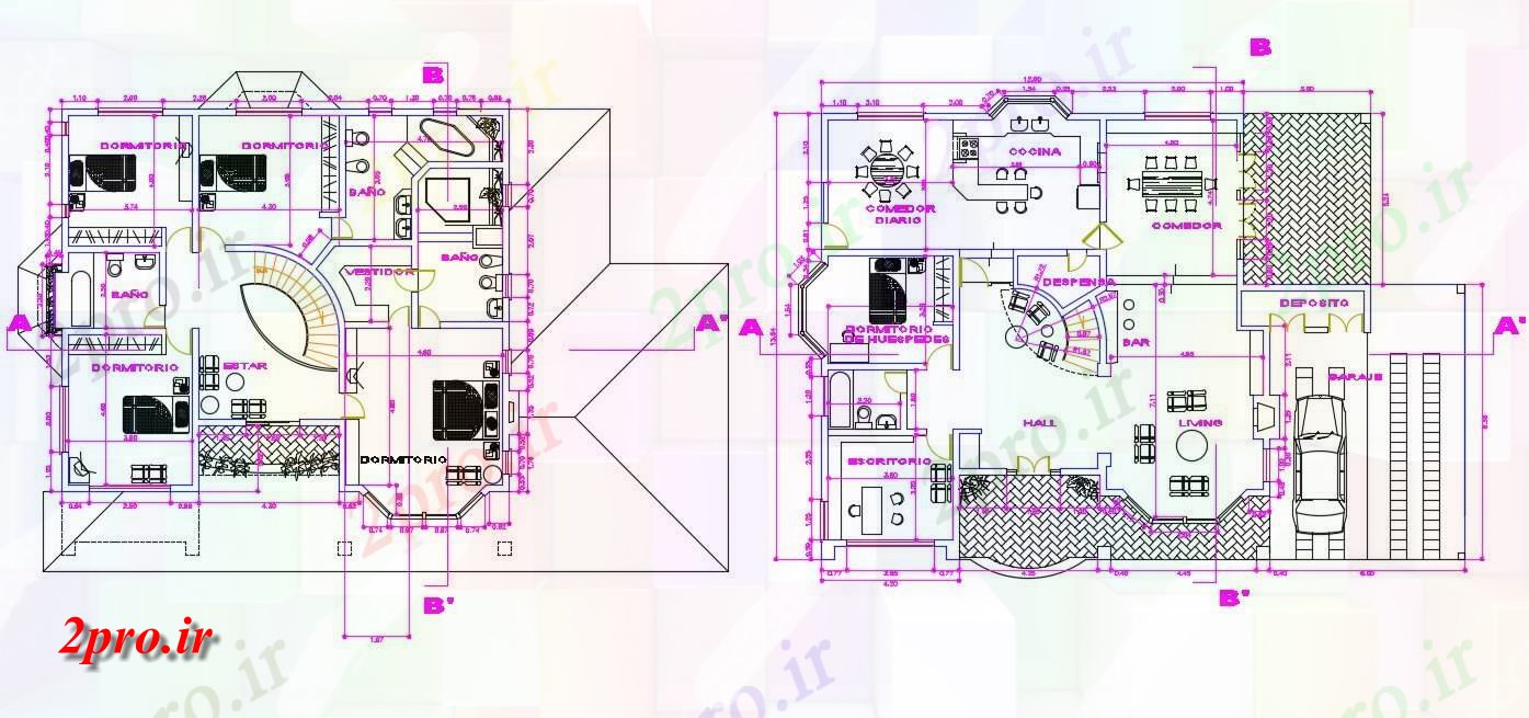 دانلود نقشه ساختمان مسکونی  ، ویلایی ، آپارتمان 13×19 متر (کد37788)