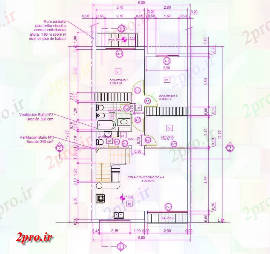 دانلود نقشه ساختمان مسکونی  ، ویلایی ، آپارتمان 6×12 متر (کد37791)