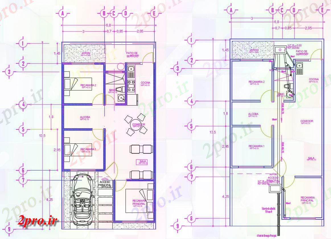 دانلود نقشه ساختمان مسکونی  ، ویلایی ، آپارتمان 6×13 متر (کد37793)