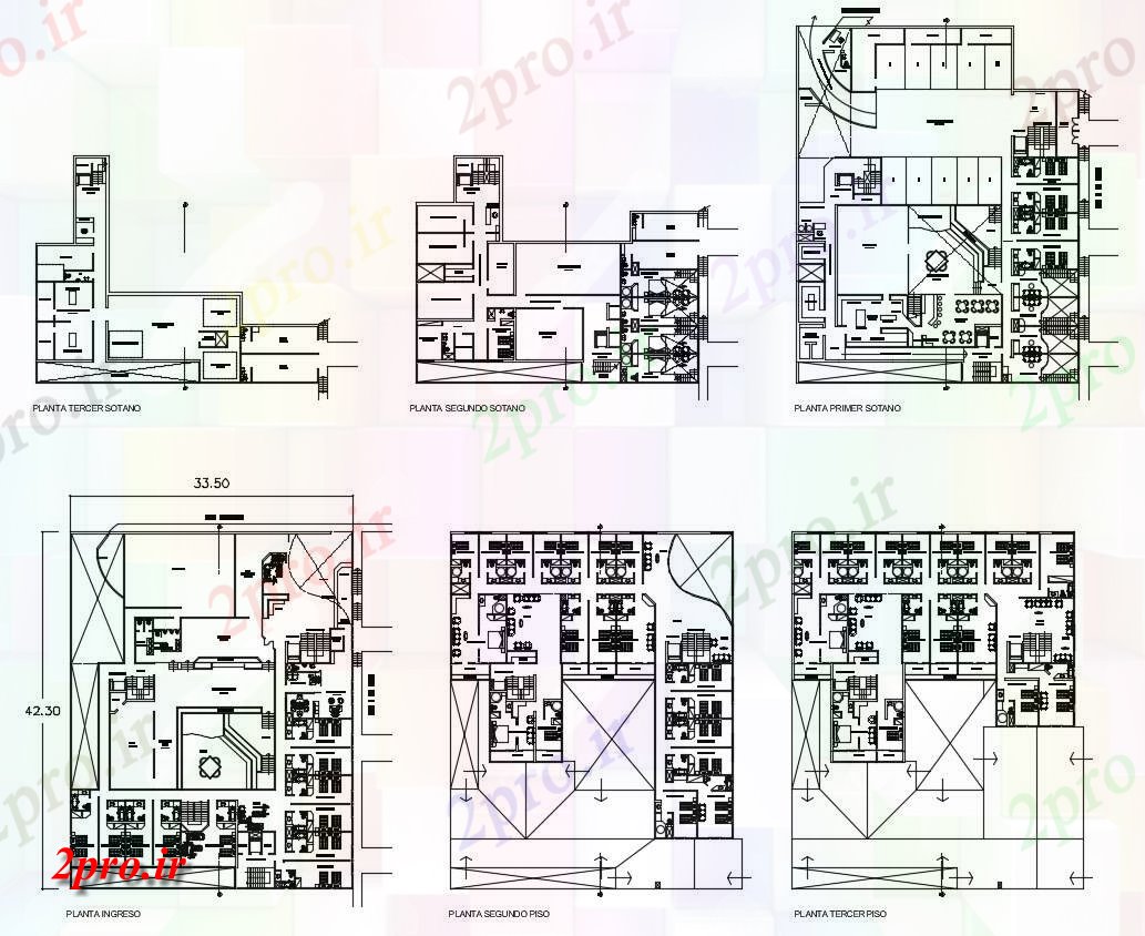 دانلود نقشه هتل ،مهمانسرا خوابگاه 35×42 متر (کد37802)