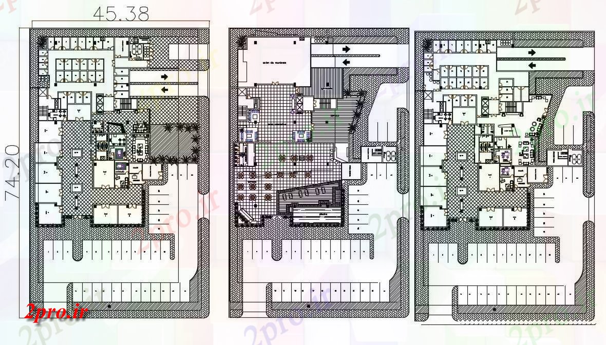 دانلود نقشه هتل ،مهمانسرا خوابگاه 35×62 متر 35 در 62 متر (کد37806)