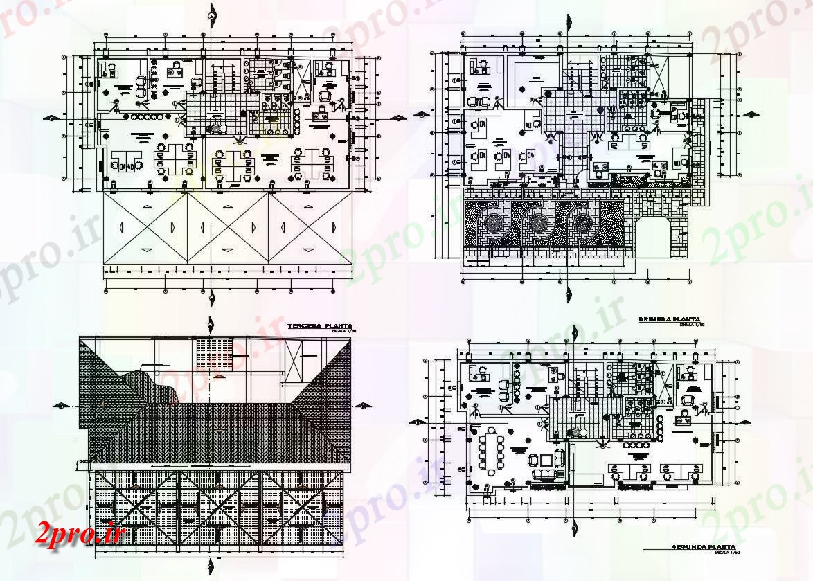 دانلود نقشه ساختمان تجاری اداری ، دفتر کار 12×22 متر (کد37809)