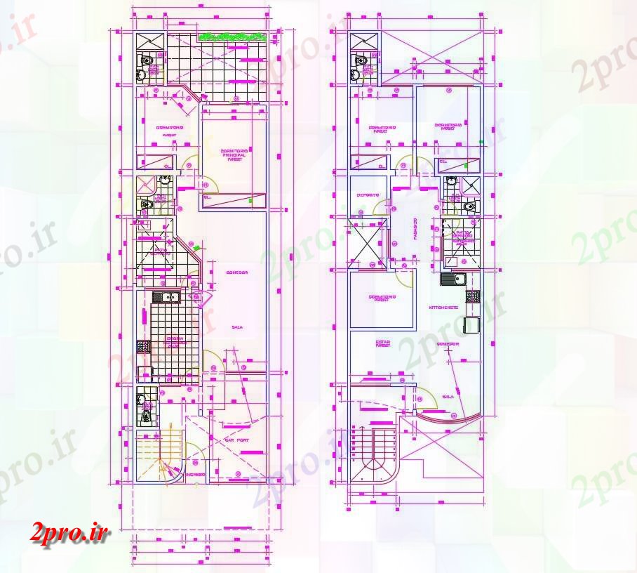 دانلود نقشه مجتمع مسکونی ، اپارتمان 6×20 متر (کد37834)