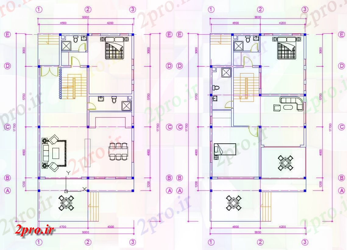 دانلود نقشه ساختمان مسکونی  ، ویلایی ، آپارتمان 9×17 متر (کد37850)