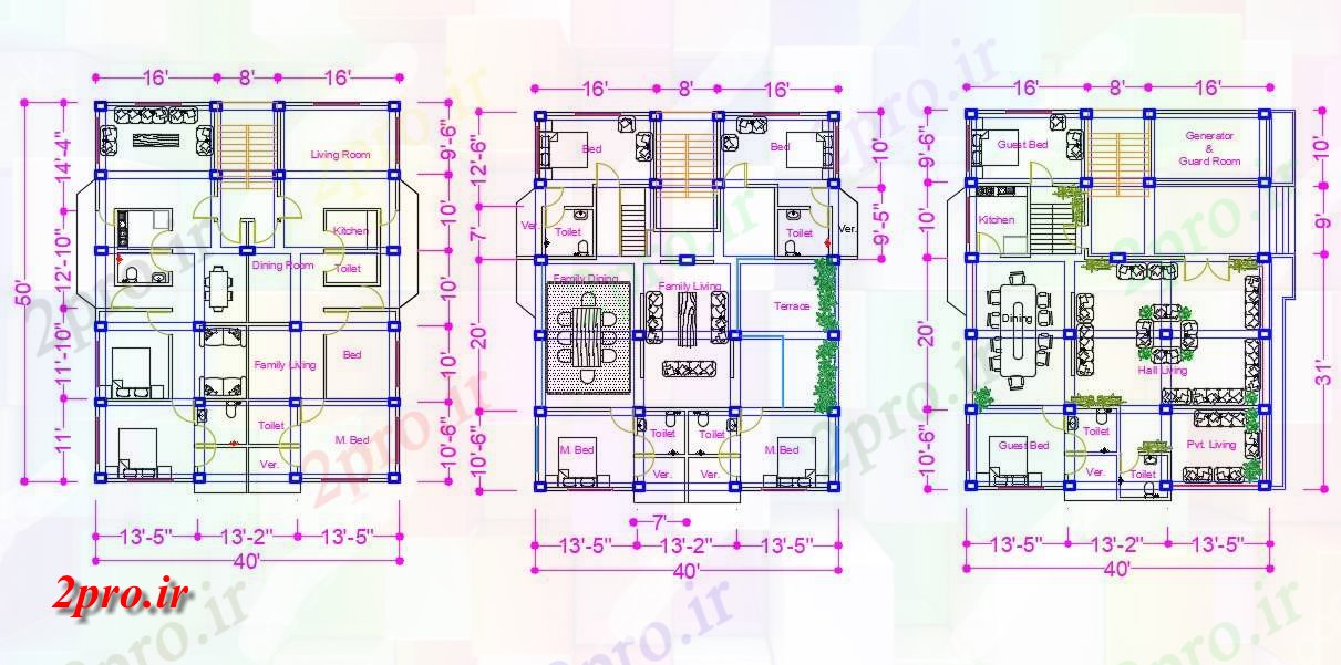 دانلود نقشه ساختمان مسکونی  ، ویلایی ، آپارتمان   (کد37851)