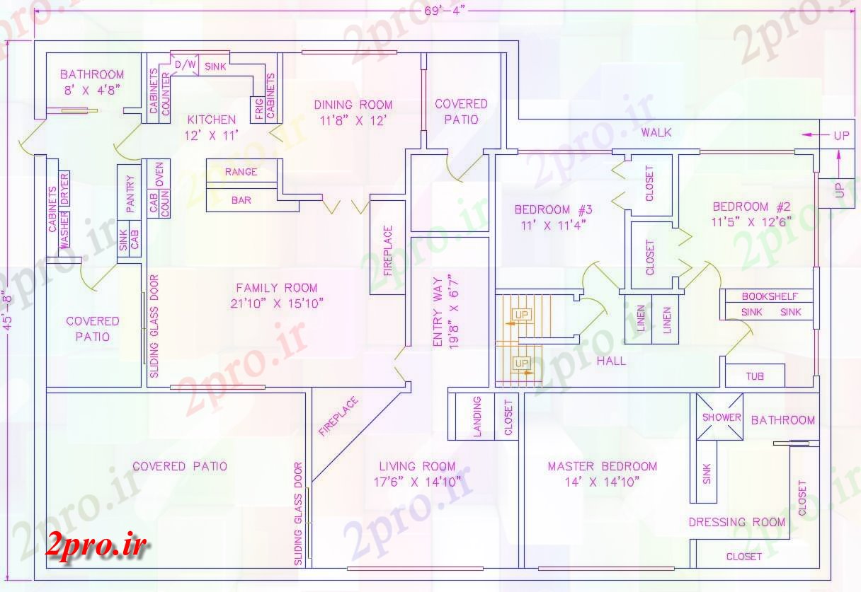 دانلود نقشه ساختمان مسکونی  ، ویلایی ، آپارتمان ، باغ 54×80 متر (کد37855)