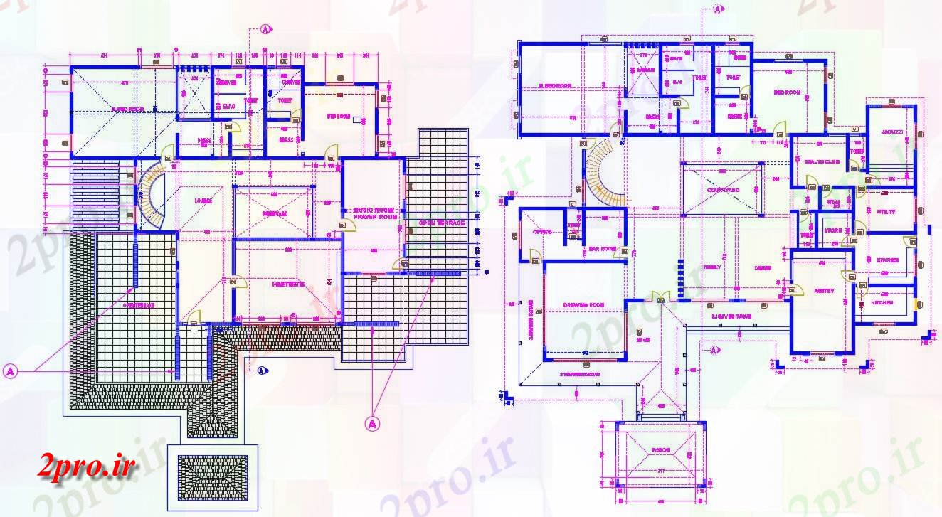 دانلود نقشه ساختمان مسکونی  ، ویلایی ، آپارتمان 34×38 متر (کد37857)