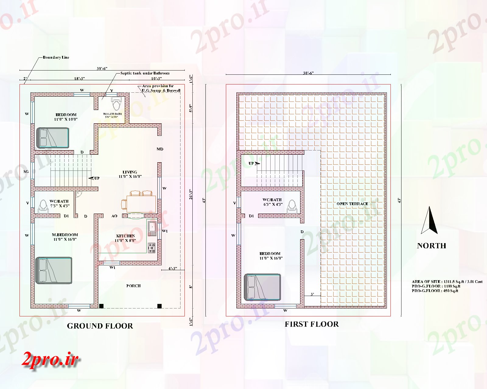 دانلود نقشه ساختمان مسکونی ، ویلا ، دوبلکس 36×51 متر (کد37887)