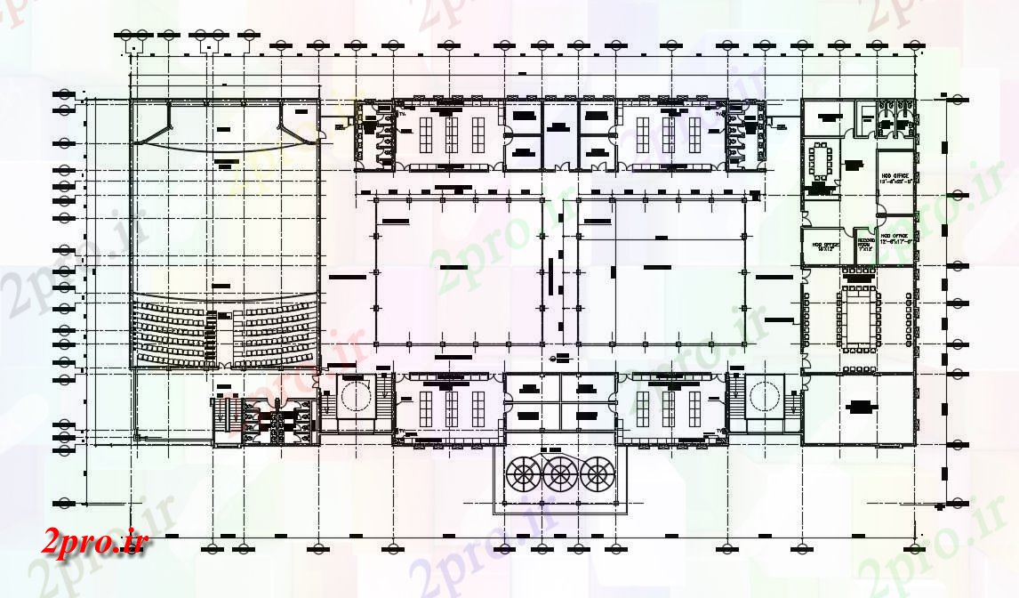 دانلود نقشه ساختمان مدرسه ، دانشگاه ، اموزشگاه 16×32 متر (کد37905)