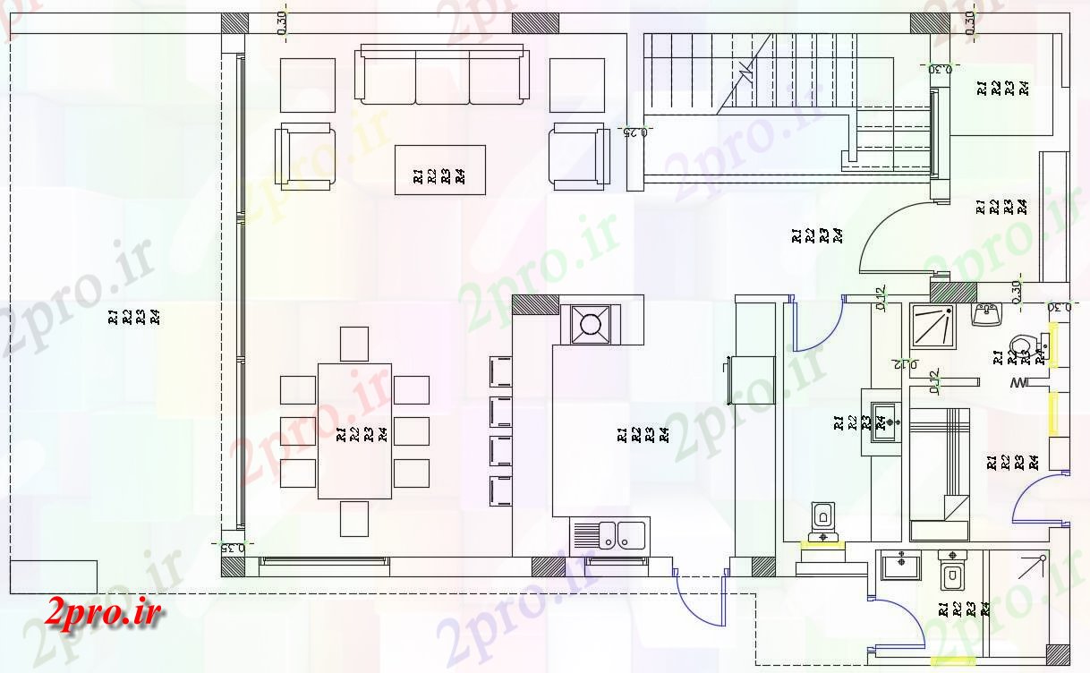 دانلود نقشه ساختمان مسکونی  ، ویلایی ، آپارتمان 9×12 متر (کد37917)