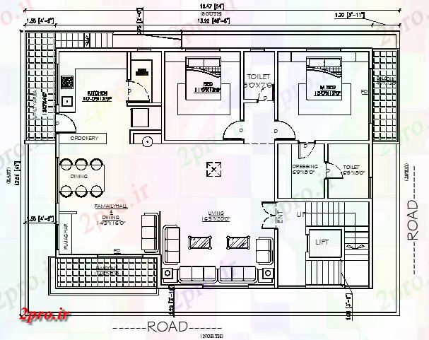 دانلود نقشه ساختمان مسکونی  ، ویلایی ، آپارتمان 9×12 متر (کد37930)