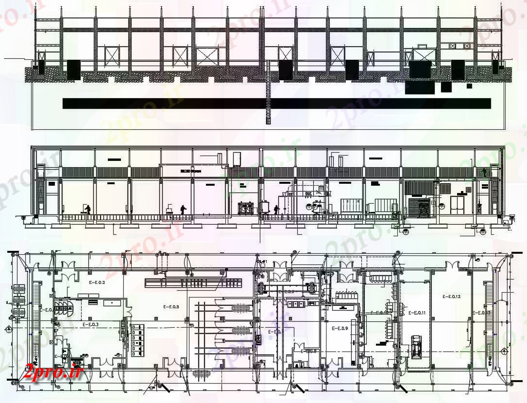 دانلود نقشه کارخانه ، کارگاه 10×90 متر (کد37942)