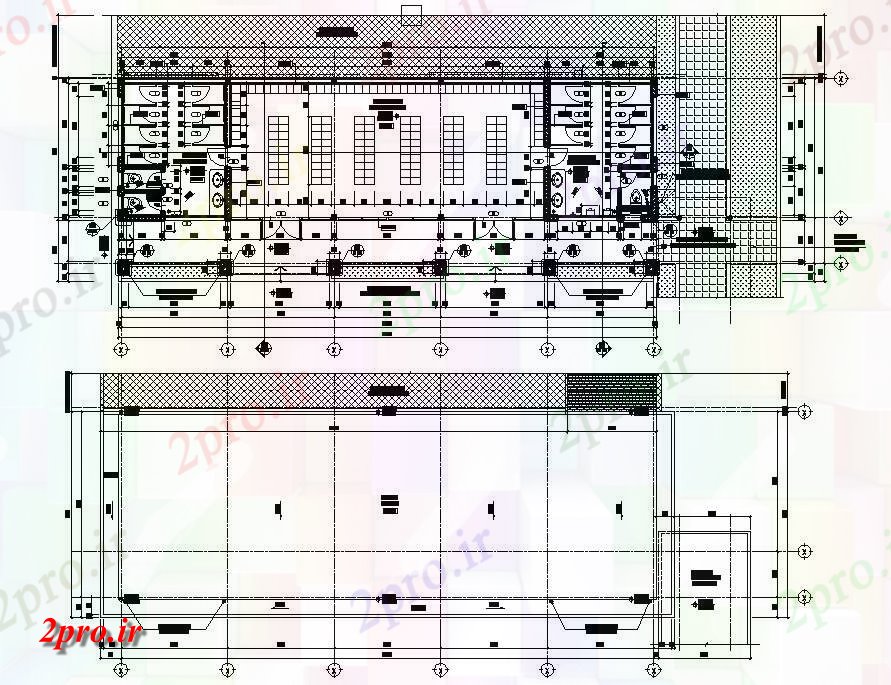 دانلود نقشه ساختمان اداری - تجاری - صنعتی 8×22 متر 8 در 21 متر (کد37973)