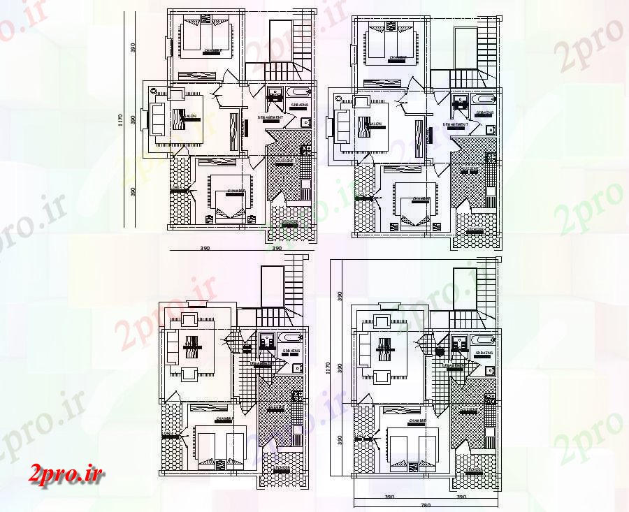 دانلود نقشه مسکونی ، ویلایی ، آپارتمان 78×124 متر 8 در 12 متر (کد38020)