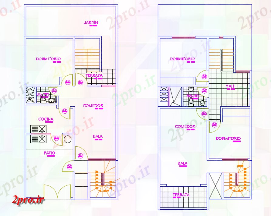 دانلود نقشه مسکونی ، ویلایی ، آپارتمان 7×15 متر 7 در 12 متر (کد38270)
